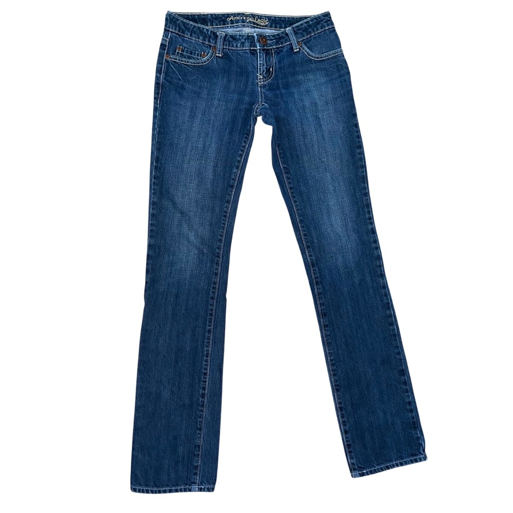 Y2K 2000s American Eagle Straight 77 Jeans Womens 0 Long Dark Wash Low Rise - Picture 13 of 13